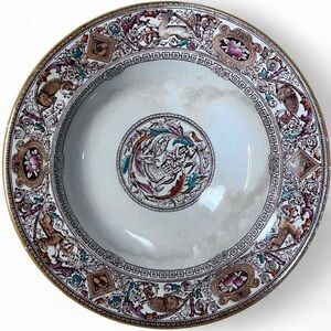 RARE Antique 1883 European Ornate Decorative Plate with Multicolor Design